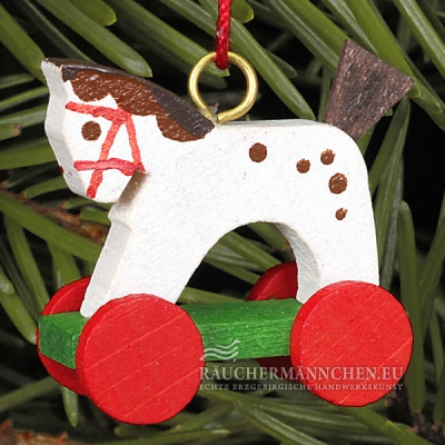 Weisses Mini Fahrpferd Christbaumschmuck